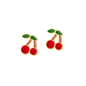Oorbellen oorstekers kersen goud rood groen meisje
