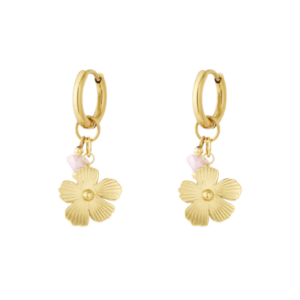 Oorbellen hangers bloem goud lichtroze meisje