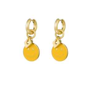 Oorbellen hangers smiley goud geel meisje
