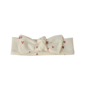 Knoophaarband Ruby rib ecru hartjes meisje