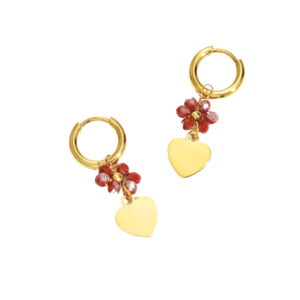 Oorbellen hangers hartje bloem kraaltjes burgundy rood goud kerst dames meisje