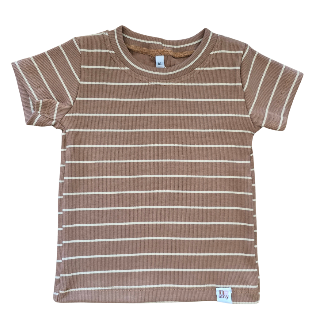 Shirt Lars rib gestreept bruin beige jongen